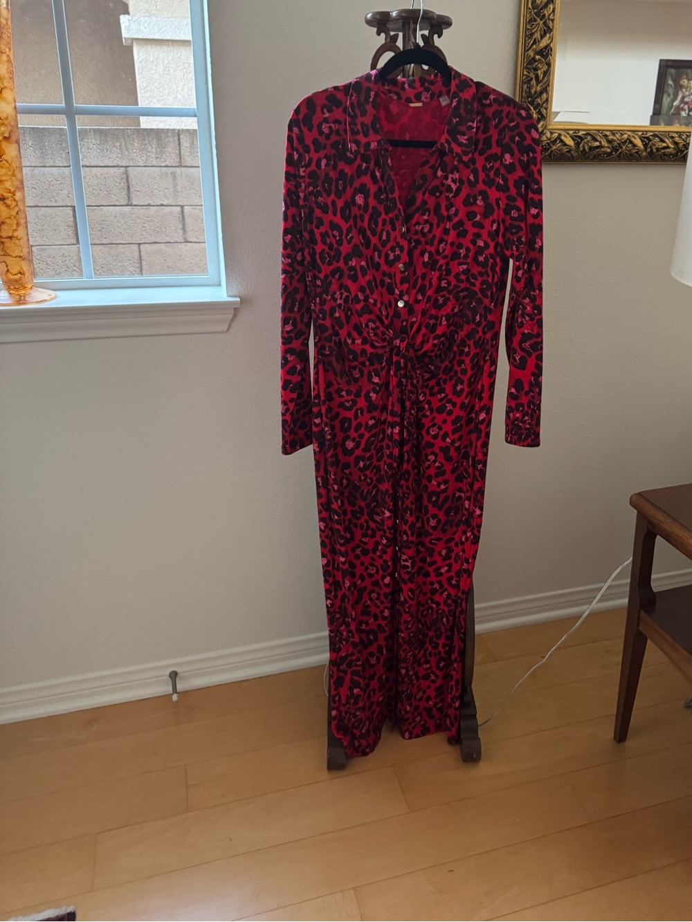 T Tahari Red and Black Leopard Print Dress Size L